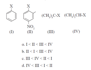 The correct order of increasing reactivity of C-X bond towards nucleophile in the following compounds is
