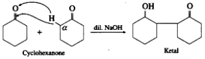 v. Write reaction showing aldol condensation of cyclohexanone.